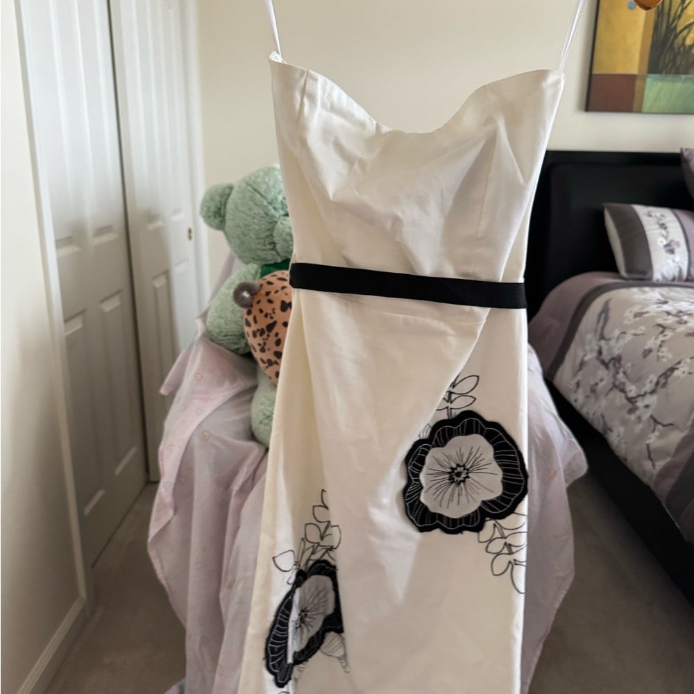 White Dress with Black Floral Design